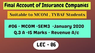 #06-Final Accounts of Insurance Companies - MCOM -SEM3  -January 2020  Q.3 A -15 Marks - Revenue A/c