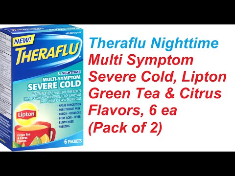 Theraflu Nighttime Multi Symptom Severe Cold, Lipton Green Tea & Citrus Flavors, 6 ea Pack of 2