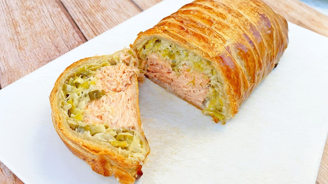 Feuilleté au saumon et aux poireaux façon tressée