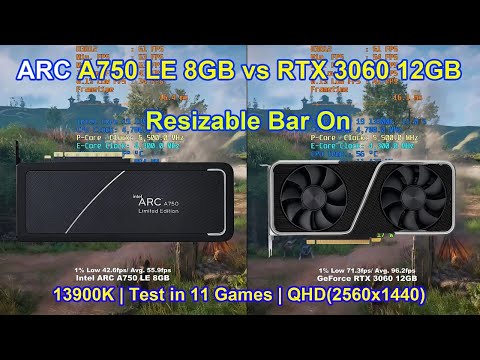 Intel ARC A750 LE 8GB vs GeForce RTX 3060 12GB - Test in 11 Games| Resizable BAR On | QHD(2560x1440)