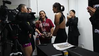 ONE Fight Night 14: Angela Lee interview / Stamp Fairtex and mum walk in midway for a chat