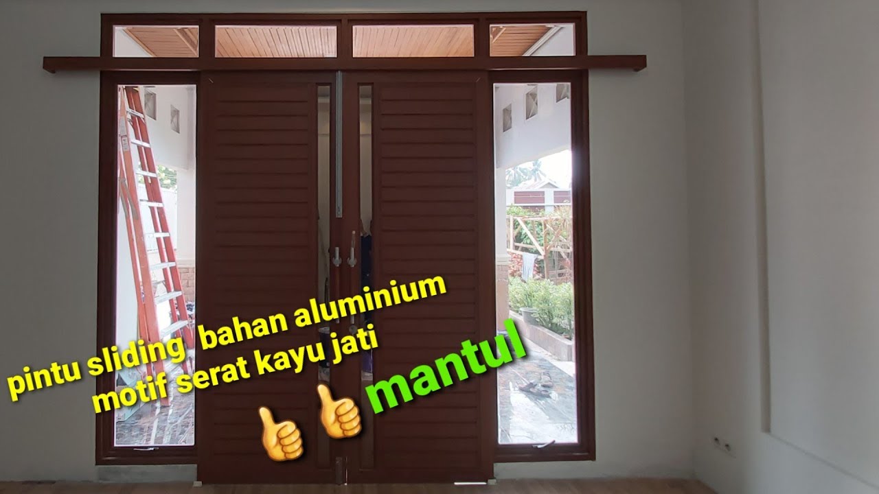 Pintu sliding  bahan  aluminium  motif serat kayu pintu 