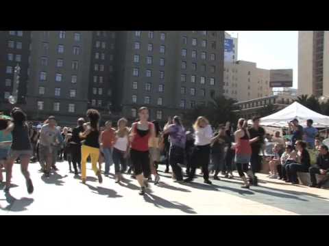 In a tribute to Woodstock on Aug. 16, 2009 - 40 years to the day after The Who played the festival - dancers surprise tourists and shoppers in San Francisco's Union Square