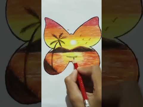 Beautiful Butterfly Scenery Painting || #CreativeArt #Satisfying #Shorts