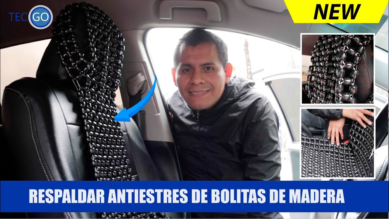 🔥RESPALDAR ANTISTRES PARA ASIENTO DE AUTO BOLITAS DE MADERA