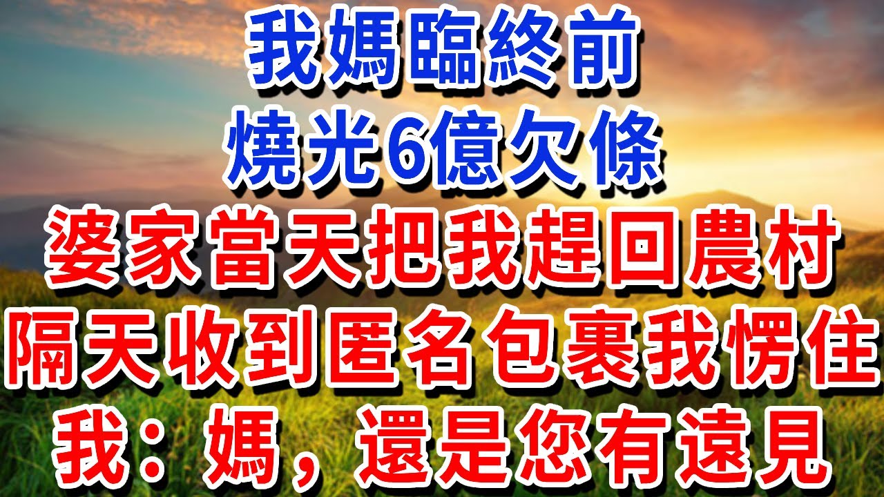 我媽臨終前，燒光6億欠條，婆家當天把我趕回農村，隔天收到匿名包裹我愣住，我：媽，還是您有遠見！#書婷講故事 #為人處世#生活經驗#情感故事#晚年哲理#說故事