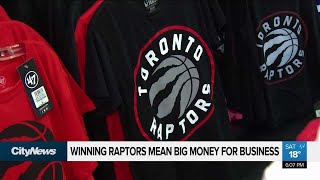 Raptors sports apparel is flying off the shelves as fans prepared for
game 6. faiza amin finds out how businesses are cashing in on playoff
success.