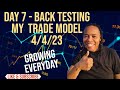 DAY 7: Back Testing My Trade Model 4/4/23. Every day it gets a bit better.