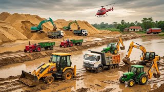 Jcb Tractor Cartoon Video | Tata Container Dumper Truck Muddy Accident Pulling Out Jcb 3dx? AJ TOYS