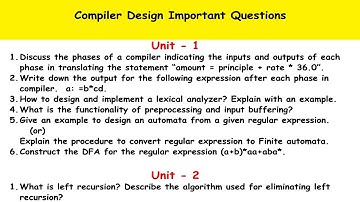 CD | Compiler Design | Important Questions | R-18 | JNTUH | 2021 | CSE | IT