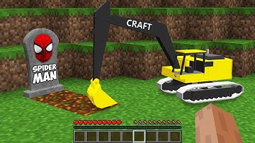 What`s INSIDE SPIDER MAN GRAVE in Minecraft! DIG OUT SUPERHERO TOMB WHITH EXCAVATOR ANIMATION!