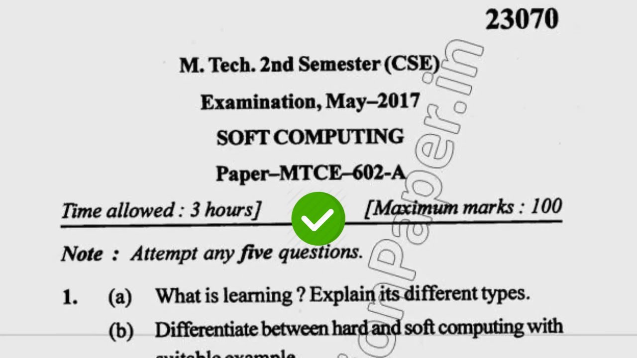 2017 Mdu Mtech CSE 2nd Sem Soft Computing Question Paper - YouTube