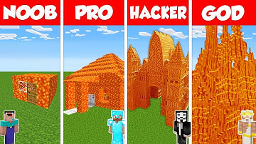 Minecraft Battle: NOOB vs PRO vs HACKER vs GOD: LAVA BLOCK BASE HOUSE BUILD CHALLENGE / Animation