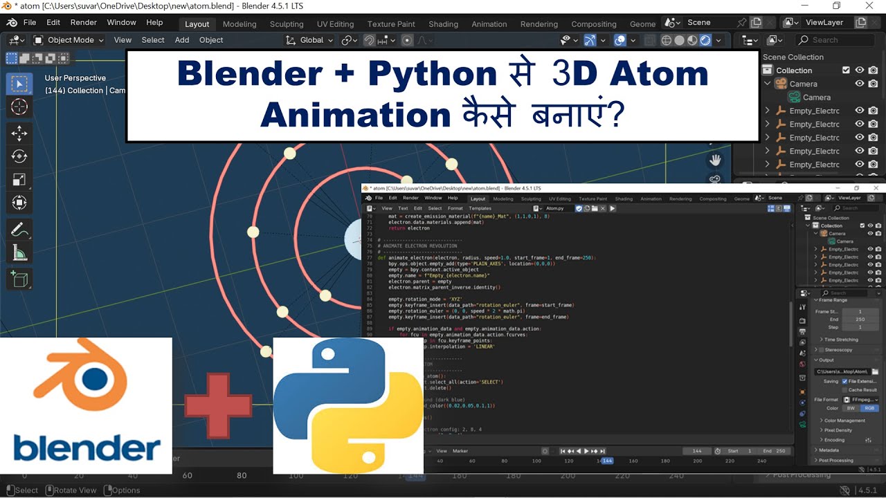 Blender + Python से 3D Atom Animation कैसे बनाएं? | Blender Beginners Tutorial