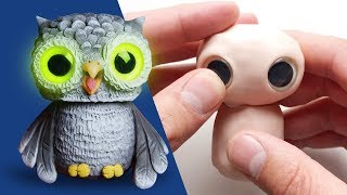 How to Make an Owl Sculpture with GLOW IN THE DARK EYES Out of Polymer Clay