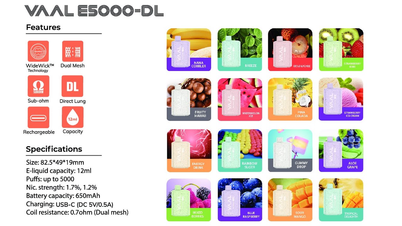 VAAL E5000-DL Rechargeable 5000 Puffs Disposable | BestVapeGears