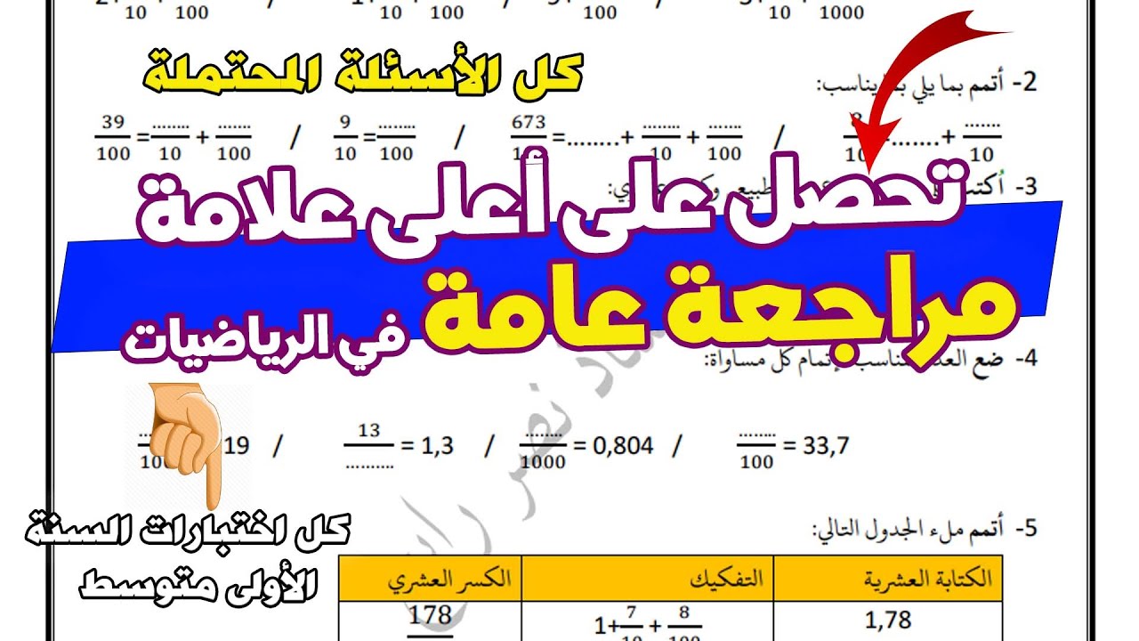 تحصل على أعلى نقطة في الرياضيات مع المراجعة العامة للفصل الأول