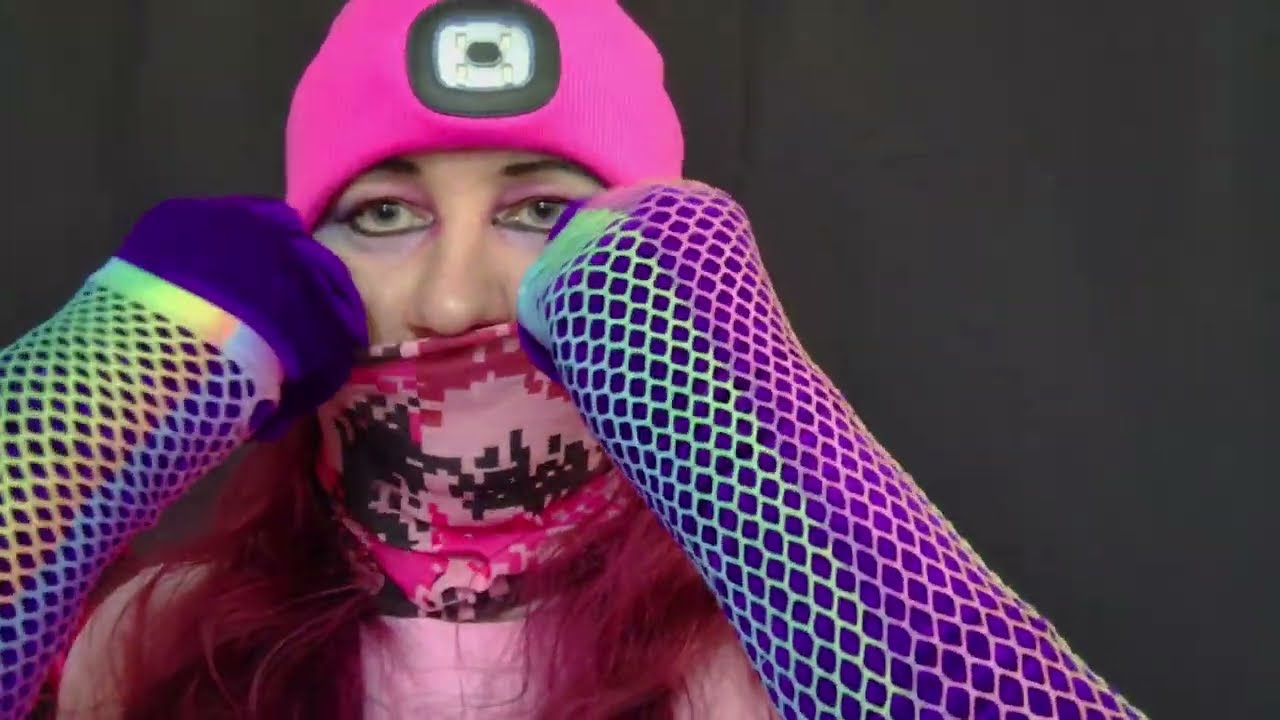 Pink Beanie Lights Tube Scarf Masked Lady