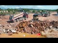 Part 8| Is The Most Incredible Operator Bulldozer Rock Pushing Drop To Water &amp; Dump Truck Unloaded