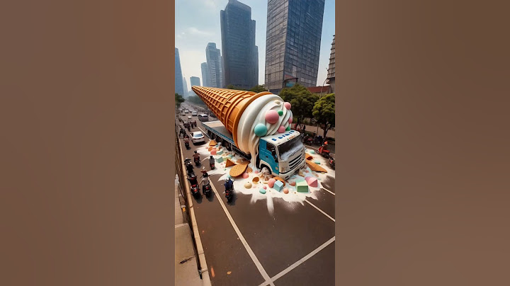 Evolution of giant ice cream truck melting on the road from ice cream scene in the forest