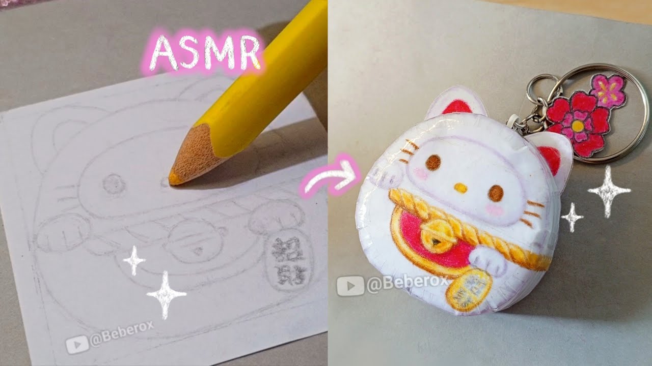 ASMR Kawaii Drawing 🎧 Lucky Cat Charm | Paper Craft Ideas | Tutorial ...
