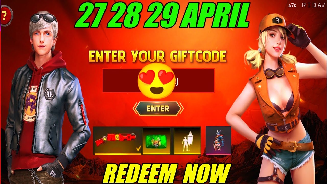 Free fire 27 April redeem code - Today new Redeem codes giveaway ff - Free fire Pakistan redeem code