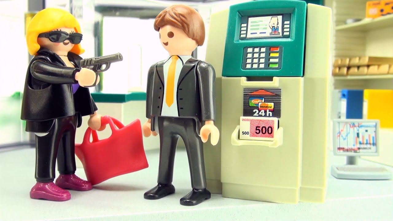 Dusty unearth Our company Playmobil Bank with safe and ATM machine 5177 - Thief bank robbery Playmobil  toys - YouTube