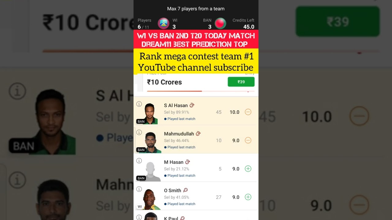 WI vs BAN 2Nd T20 prediction WI vs BAN Dream11 team WI vs BAN live match 