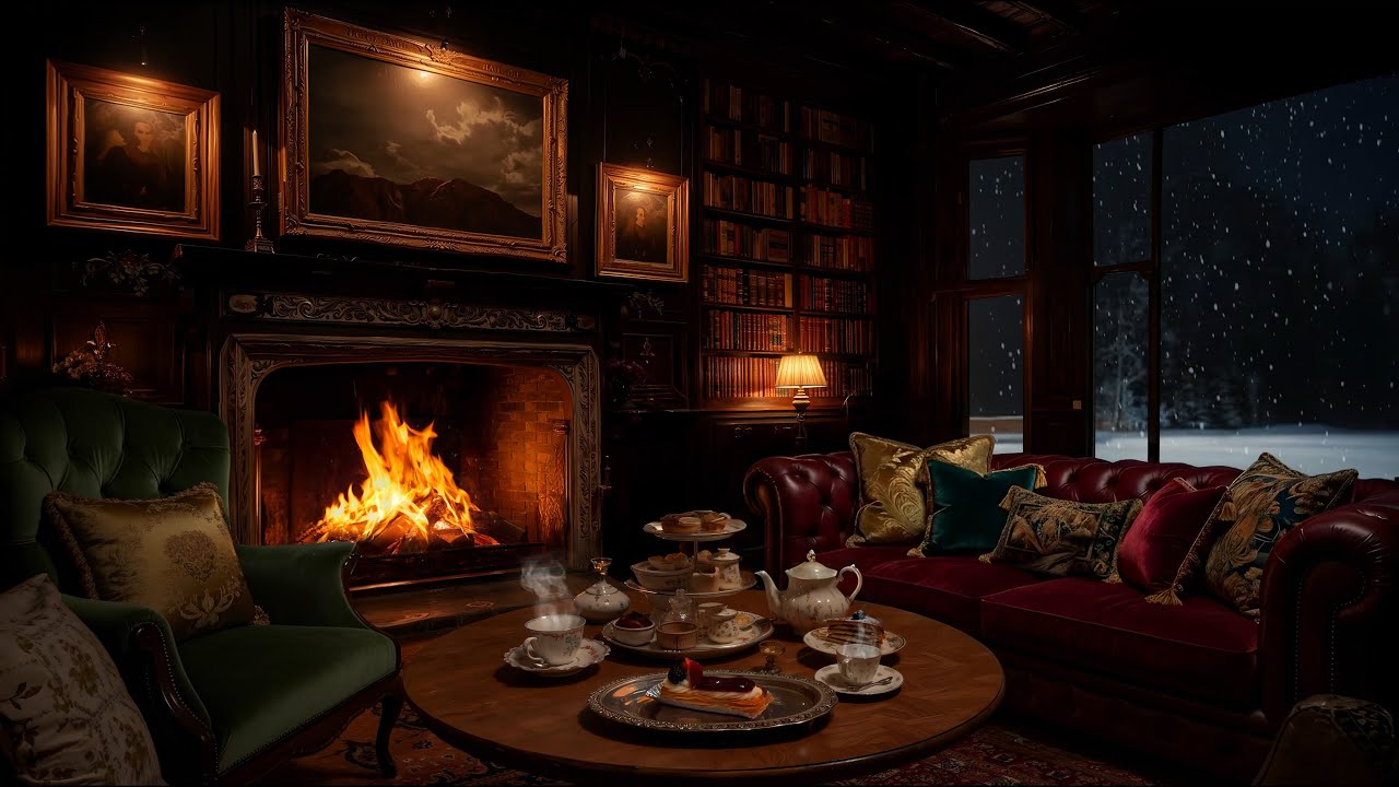 Cozy Victorian Fireplace Evenings of Calm🔥Dark Academia Sitting Room| Crackling Sound For Relaxation