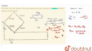 Find the current drawn from the battery by the network of four resistors shown