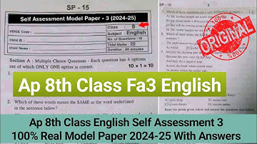 8th class english Fa3 real question paper 2025 with answers|💯Ap 8th class fa3 english question paper