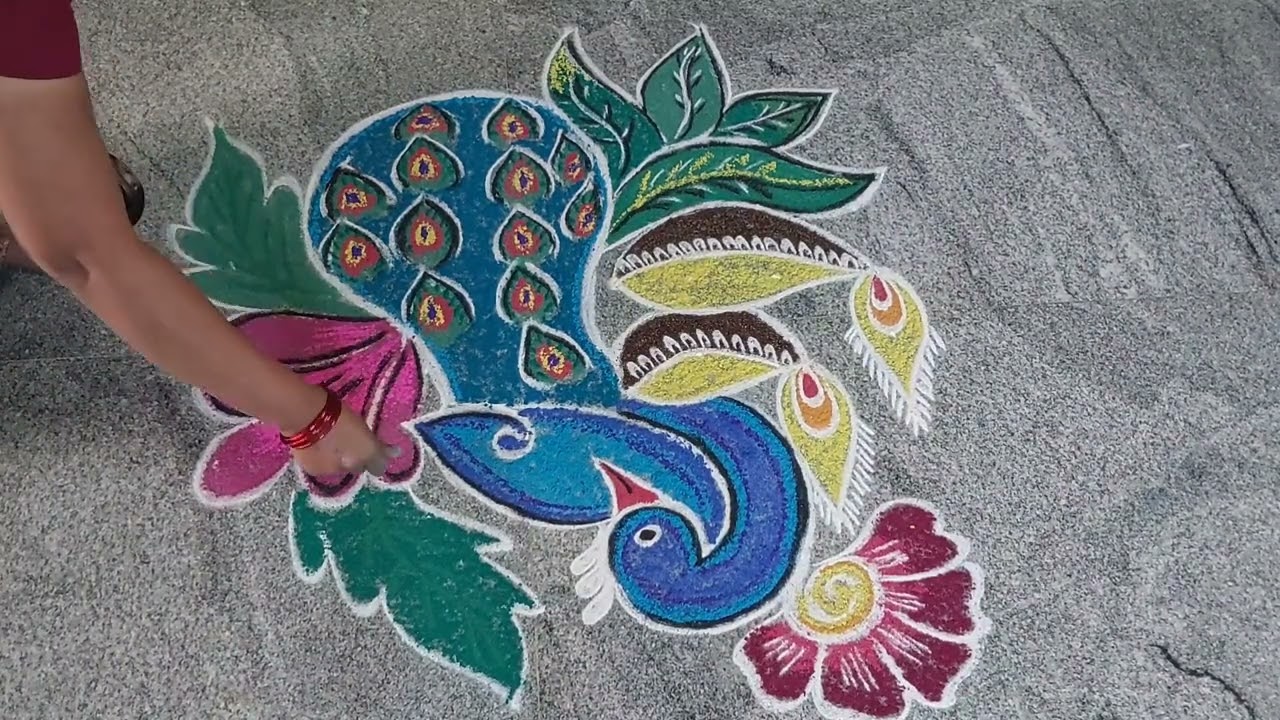 Beautiful Peacock Rangoli🦚 Mayil KOLAM*8*4*4*dots🌸🦚🌸