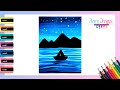Cómo dibujar un PAISAJE NOCTURNO en el LAGO con ACUARELA - Paso a paso