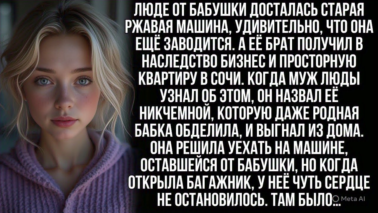 В наследство от бабушки Люде досталась ржавая машина, но открыв багажник, она онемела от шока…
