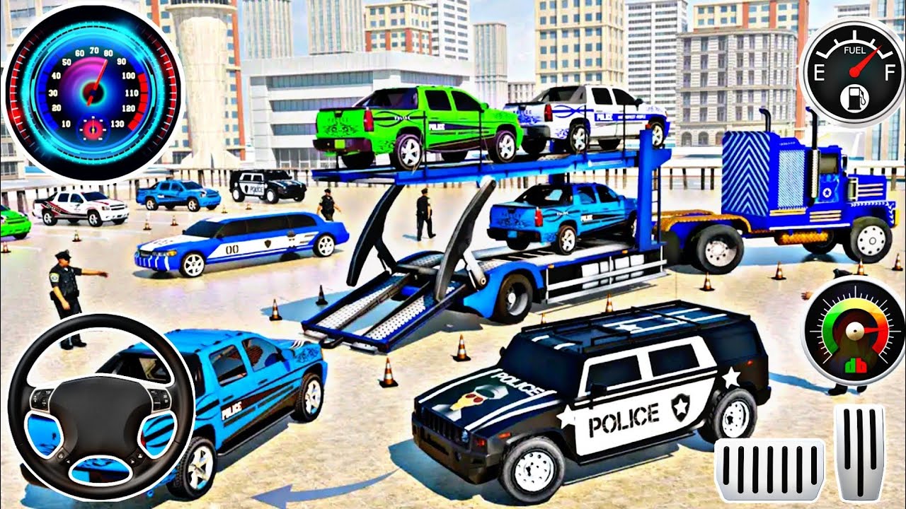 US Police Car Transporter Driving Simulator - Police Cop Trailer Truck Driver 3D - Android Gameplay