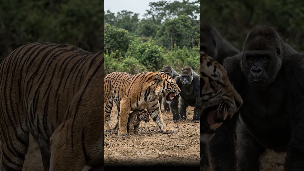 Tiger defends cub standoff❤️