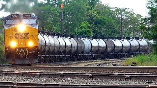 2 Big CSX Manifest Trains Meet! CSX Tanker Train Rounds Big Curve! CSX Train Gives Us The Horn+ More