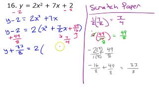Day 1 HW (14 to 18) Write Quadratic Functions in Vertex Form by Completing the Square