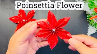 How To Make Poinsettia Flower ~ DIY Paper Poinsettia Christmas Flower #diy #craft #tutorial