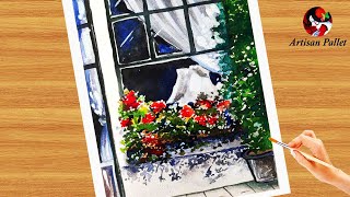 easy watercolor beginners painting window