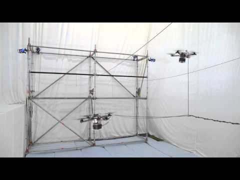 Building a rope bridge with flying machines