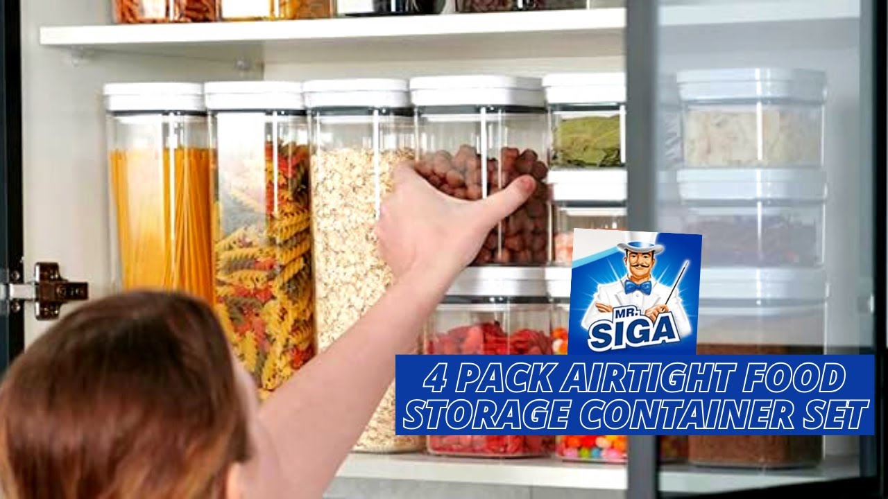 MR.Siga 4 Pack Airtight Food Storage Container Set, BPA Free Kitchen Pantry  Organization Canisters with One-handed Leak Proof Lids, 1L / 33.8oz,  Medium, White 