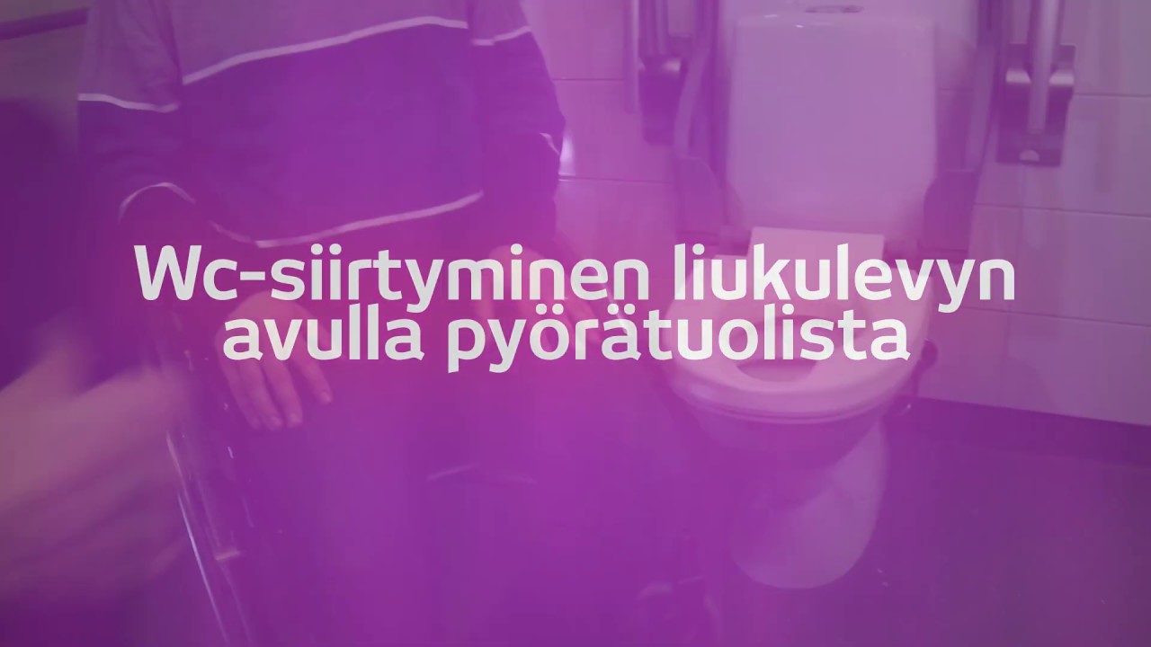 WC-avustaminen 6/8 - WC-siirtyminen liukulevyn avulla pyörätuolista