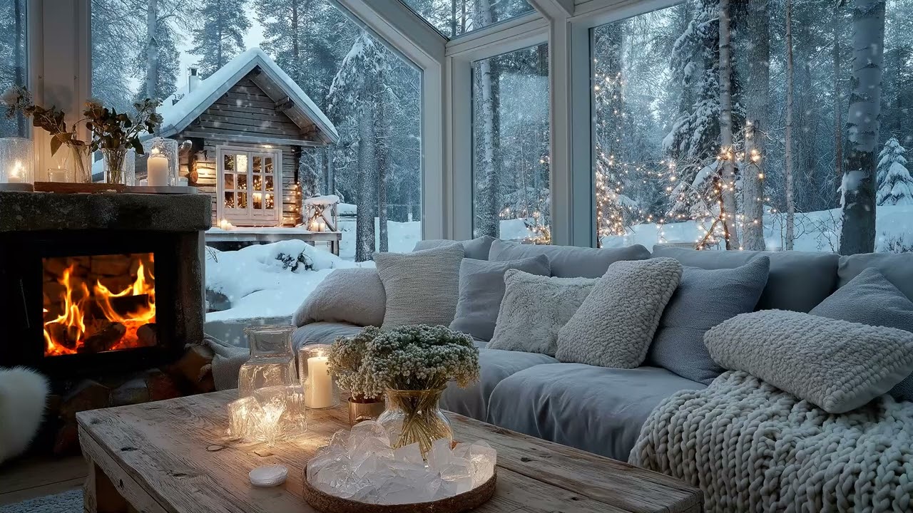 ❄️ Floral Winter Piano | White Lounge & Snowfall 3 Hours | Anxiety Relief Study Work Meditation Calm