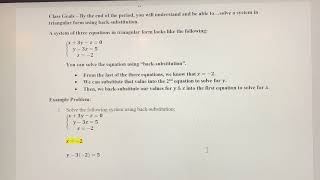 Solving a System of Three linear Equations in Triangular Form Using Back Substitution (3 Variables)