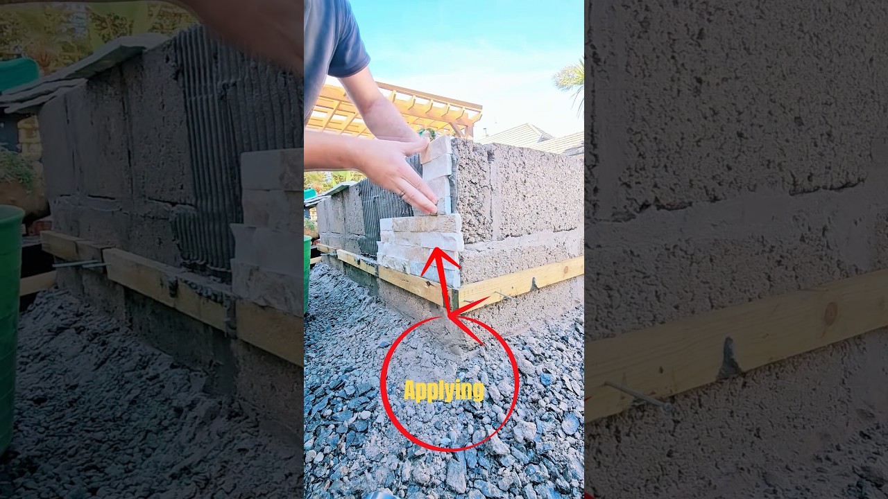 Perfect Stone Veneer Installation on Foundation Wall | Mortar Mixing & Corner Stacking Tutorial