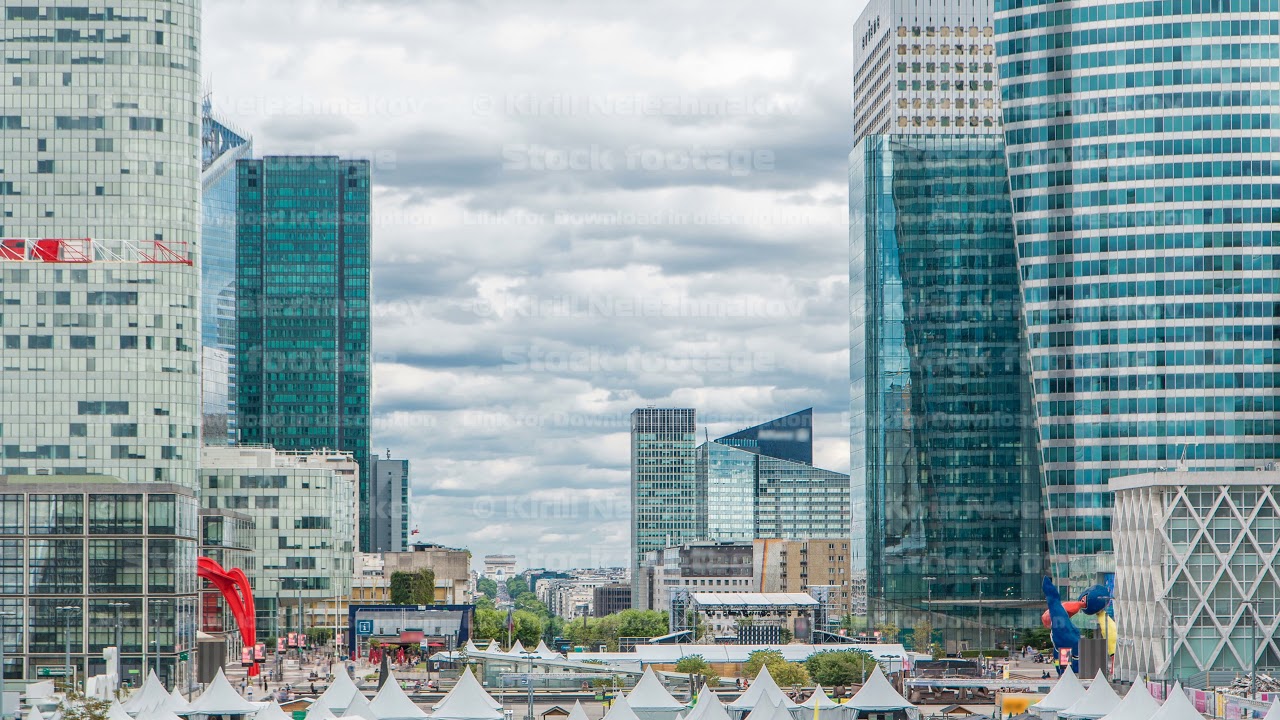 Unique skyscraper timelapse in famous financial and business district of Paris - La Defense