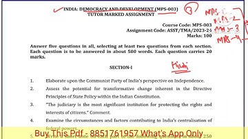 MPS 003 Solved Assignment 2023-24 | MPS 03 Solved Assignment 2023-24 In English | MPS 3 Assignment