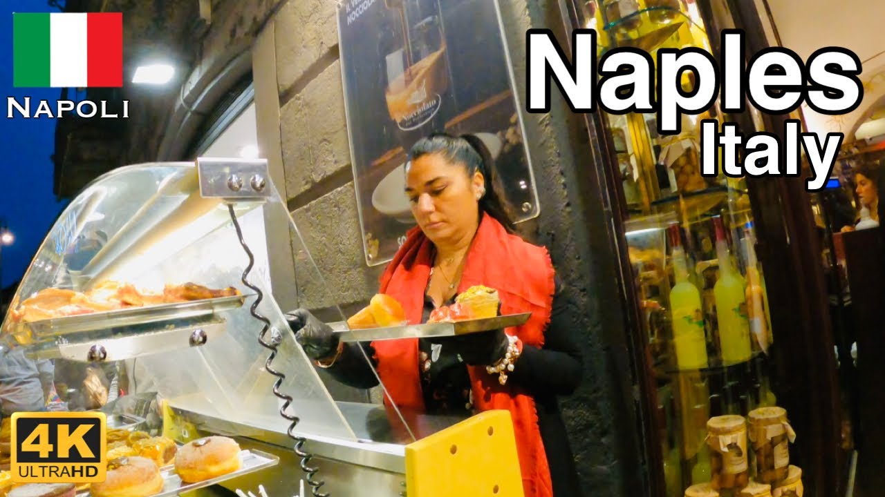 Naples, Italy Night Walking Tour - Via Chiaia Napoli - 4K