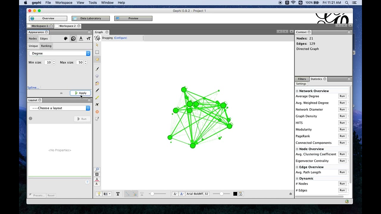 How to use Gephi to create network graphs (1): Import data, create a project, and edit data